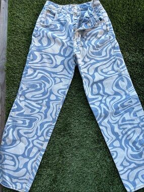 Tiger Mist Light Blue & White Swirl Bootcut Jeans